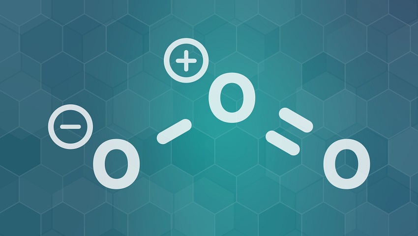 Illustration of an ozone molecule, showing the simplicity of ozone chemistry small scale