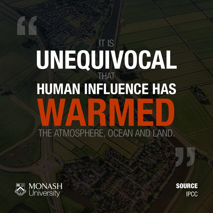 Text reads: "It is unequivocal that human influence has warmed the atmopshere, ocean and land."