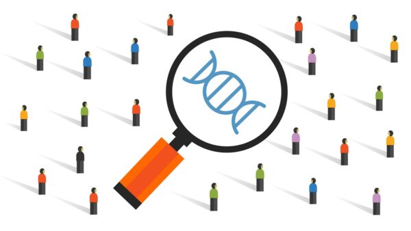 public looking at DNA, vector illustration