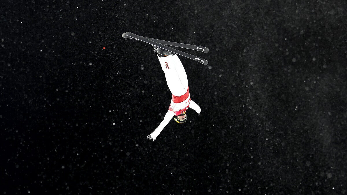 Skier upside down in air