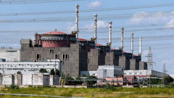 Zaporizhzhia nuclear power station in sun