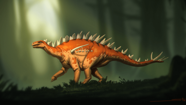 Bashanosaurus primitivus the newest and oldest species of stegosaur in Asia. Credit Banana Art Studio 1200