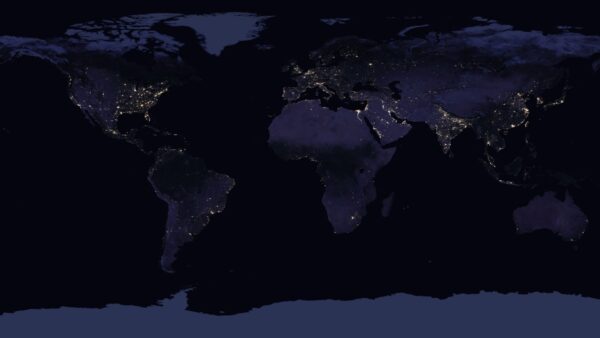 Night image showing areas of world population at night