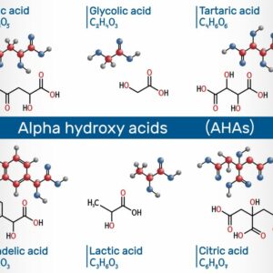 Alpha hydroxy acids structural chemical formula and molecule model. Credit Bacsica Getty Images 850