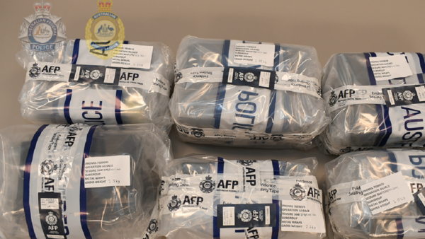 Six square plastic packages wrapped in AFP tape