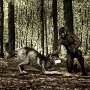 Wolves with primeval man