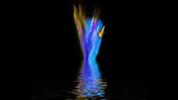 flash of colour exploding over water