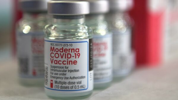 Vials containing the Moderna COVID-19 vaccine sit on a table in preparation for vaccinations at Kadena Air Base, Japan, Jan. 4, 2021.