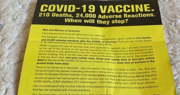A copy of a United Australia Party vaccine pamphlet.