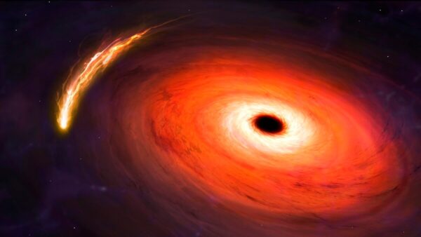 Illustration of a black hole destroying a star.