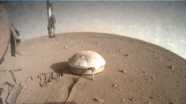 image of the area in front of the NASA Insight lander using its lander-mounted,