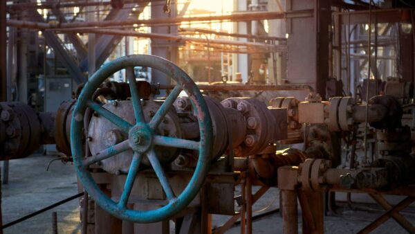 rusty wheel on machinery in industral methanol plant