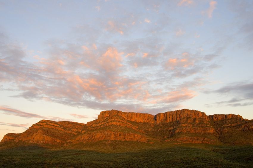 Sunrise over rock escarpments at Flinders Ranges, South Australia