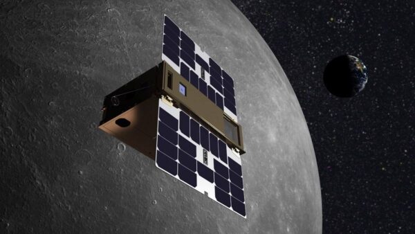 A cubesat in orbit around the moon (conceptual image)