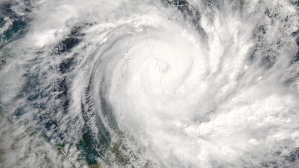 satellite picture of tropical cyclone over northern Queensland and Coral Sea