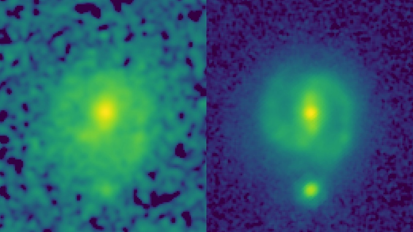 A comparison of images of the same galaxy taken by Hubble Space Telescope and JWST