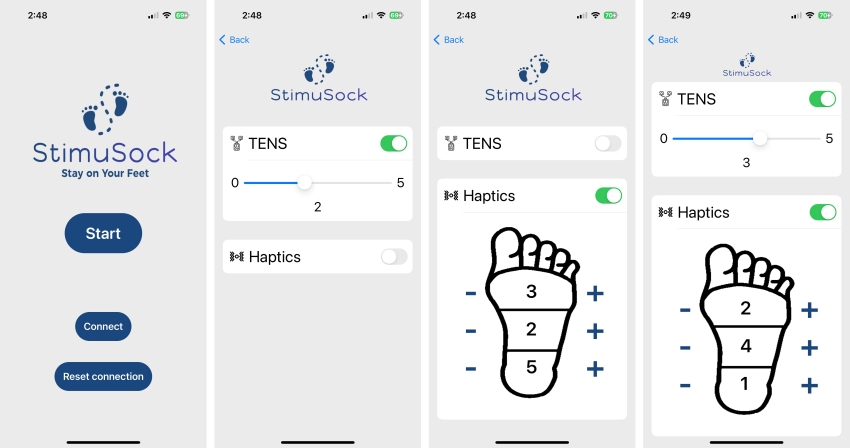 engineering students design a sock for treating diabetic neuropathy with tens and vibration therapy 4 Screenshots of the stimusock app