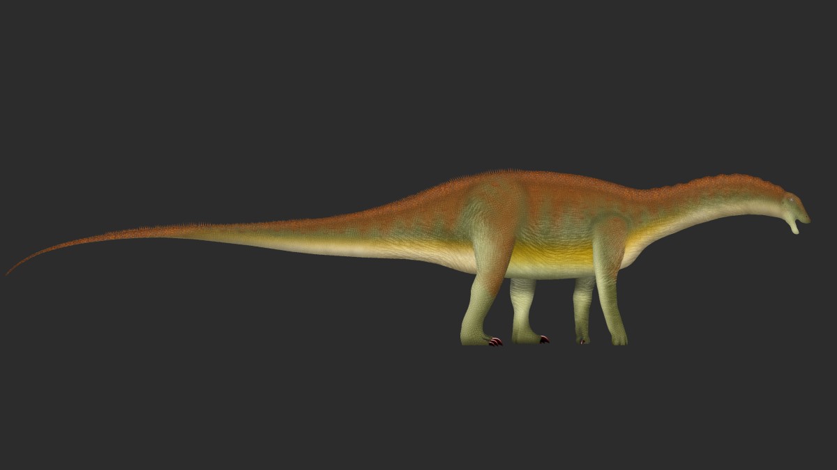 brown sauropod dinosaur on dark grey background